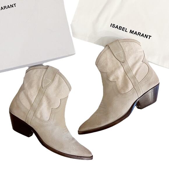 Isabel Marant Demar Mix Canvas Ecru Short Western Point Toe Boots Size 38 - Picture 1 of 16